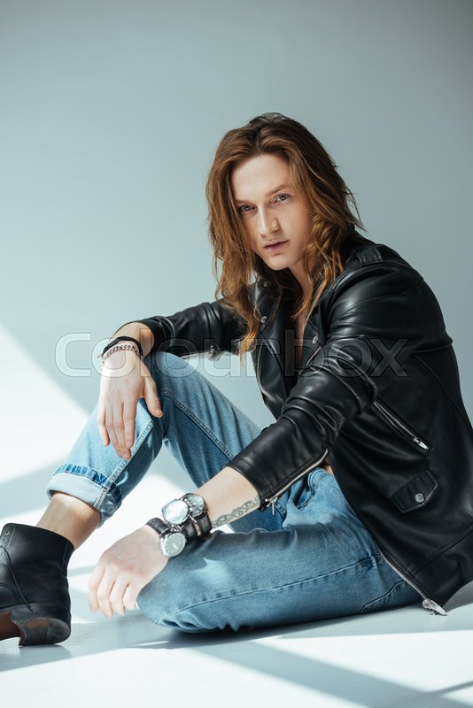 Handsome Man With Long Hair Posing In Stock Image Colourbox