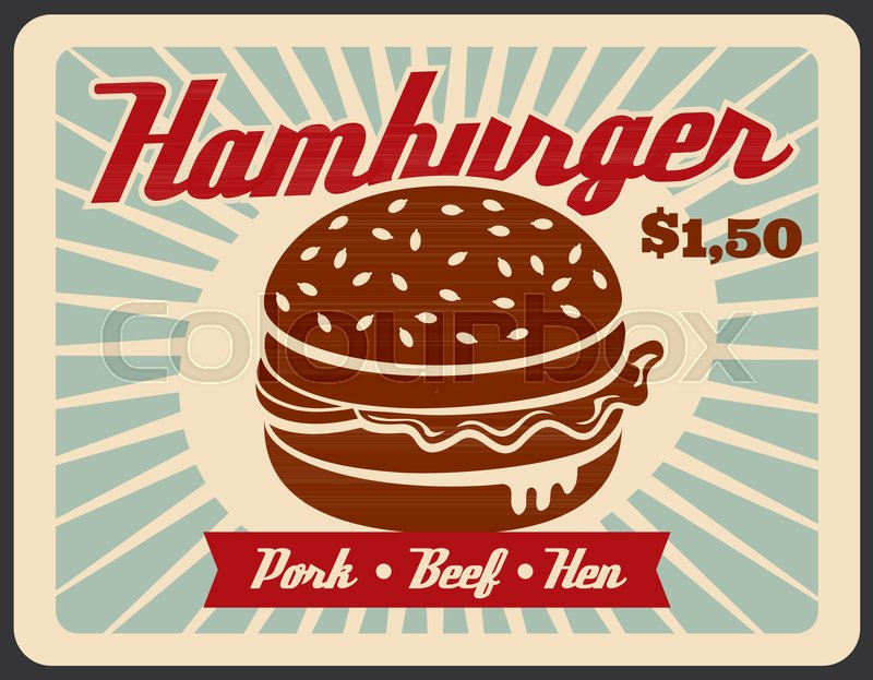 Fast Food Hamburger Retro Banner For Stock Vector Colourbox