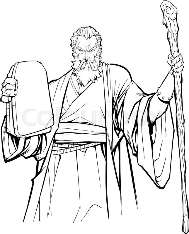 Line art portrait of Moses holding the | Stock vector | Colourbox