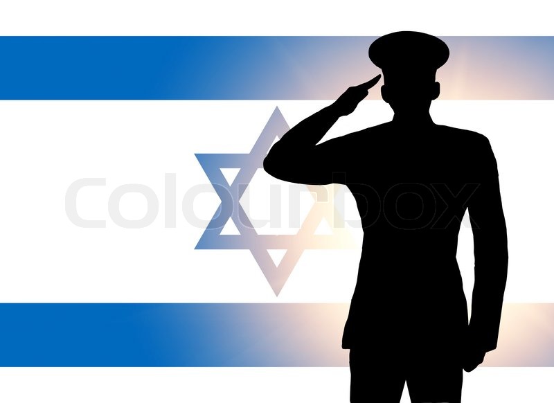 the israeli flag and the silhouette of a soldiers military salute stock photo colourbox