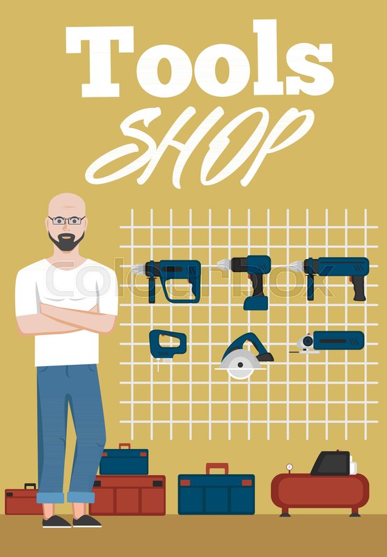 Salesman In Tools Shop Interior Stock Vector Colourbox