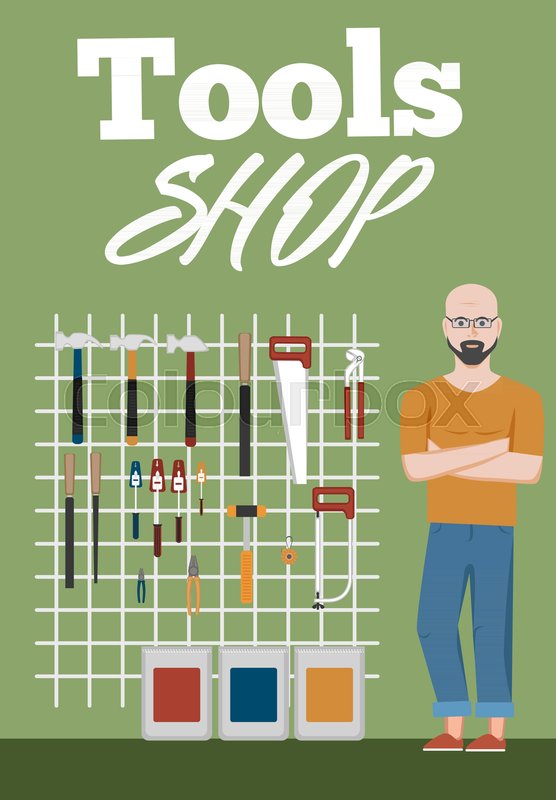 Salesman In Tools Shop Interior Stock Vector Colourbox