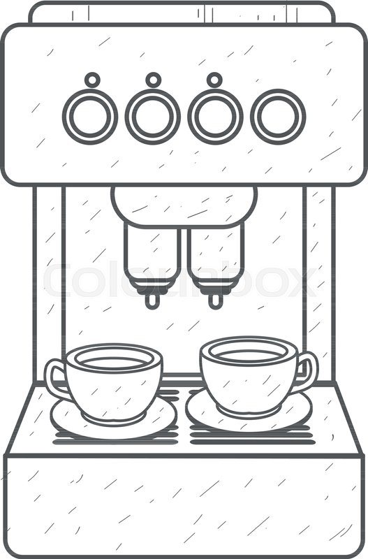 Coffee Machine Red Household Appliances Outline Drawing Vector Coffee Machine Red Household Appliances Outline Drawing Vector