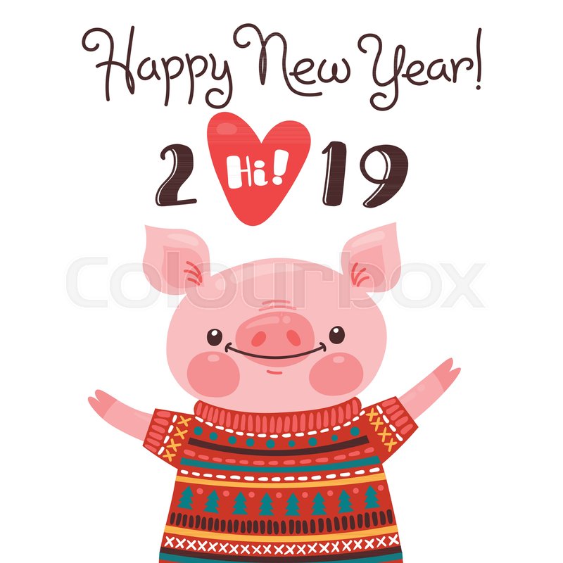 happy 2019 new year card funny piglet stock vector chinese happy new year card