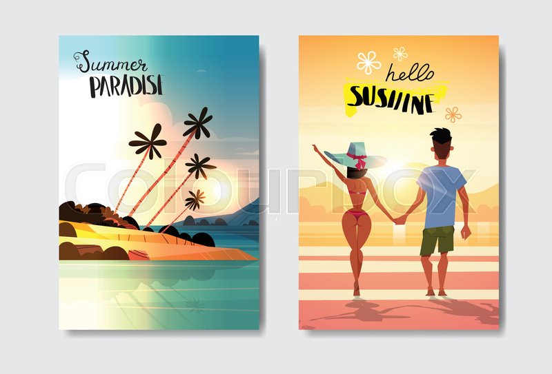 Set Man Woman Couple Holding Hands Looking Sunset Rear View Summer Vacation Tropical Beach Badge Design Label Season Holidays Lettering For Logotemplates Set Man Woman Couple Holding Hands Looking Sunset Rear View Summer Vacation Tropical Beach Badge Design Label Season Holidays Lettering For Logotemplates