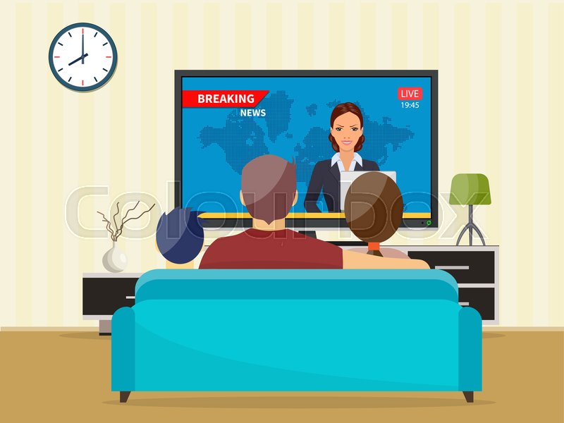 Family With Cat Watching Tv Daily News Stock Vector Colourbox
