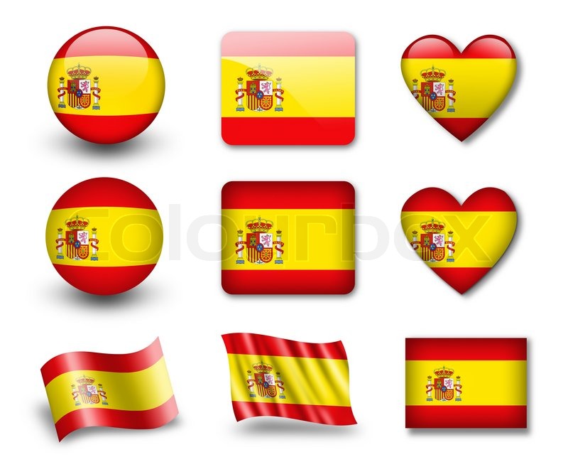 The Spanish flag - set of icons and flags glossy and matte ...