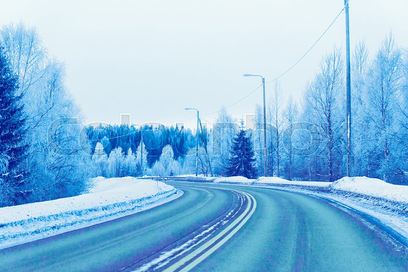 Winter road on a Snow Forest in Cold ... - Stock Image - Everypixel