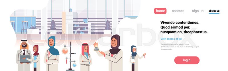 Group Arabic Scientists Working Stock Vector Colourbox