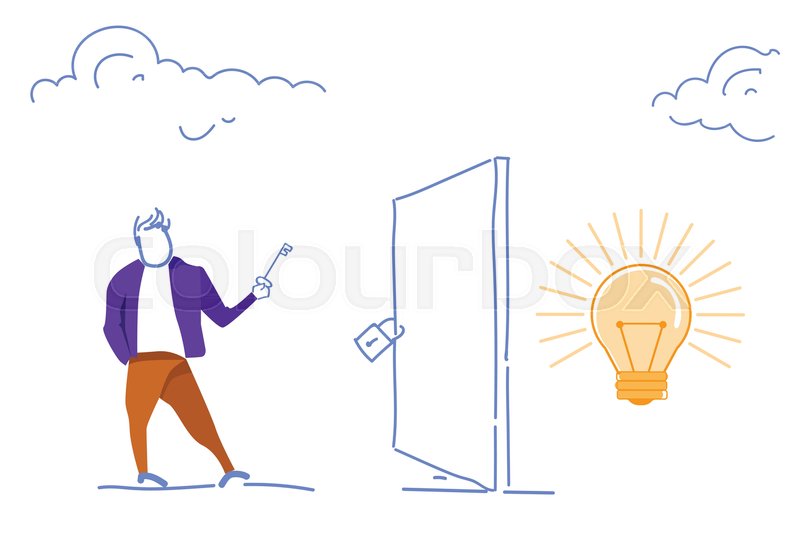 Businessman Holding Key Unlock Padlock Stock Vector Colourbox