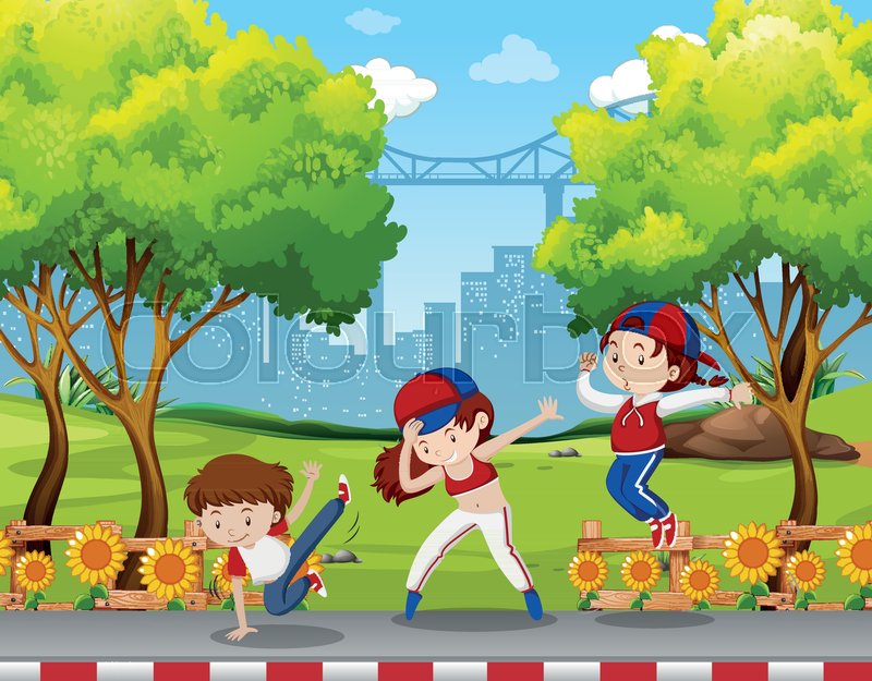 Urban children dancing in the park ... | Stock vector | Colourbox