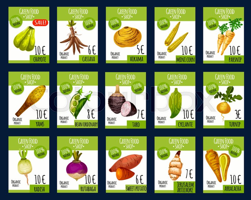Exotic vegetables price cards for farm Stock vector Colourbox