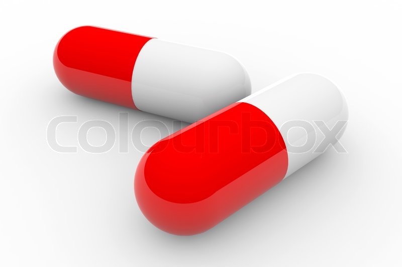 two red and white pills on white surface stock photo colourbox
