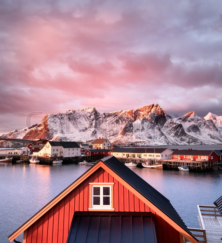 Houses In The Lofoten Islands Bay Stock Image Colourbox