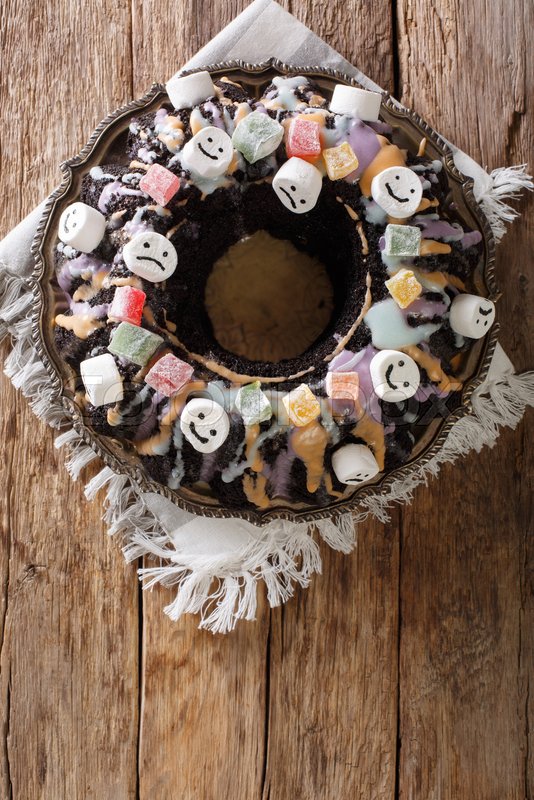 Halloween Black Bundt Cake Decorated Stock Image Colourbox