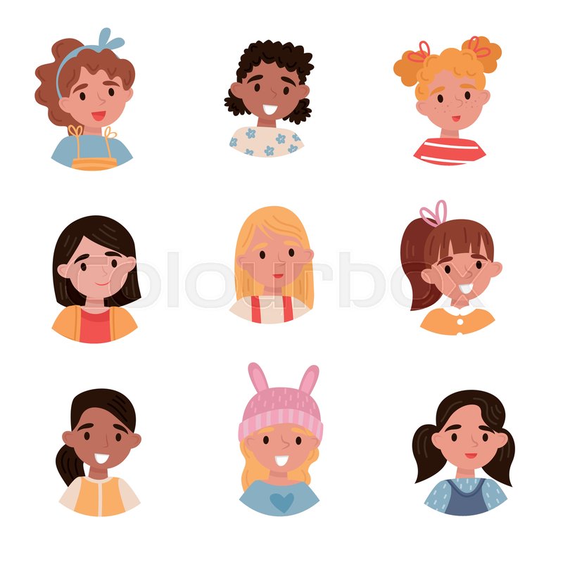 Lovely Girls Set Avatars Of Cute Stock Vector Colourbox