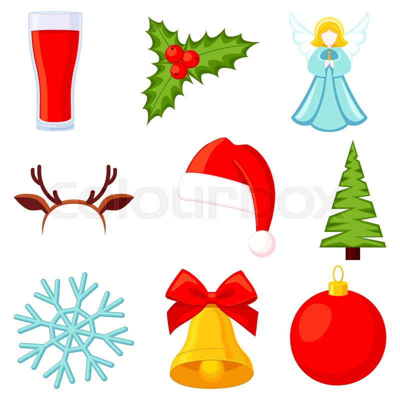 9 Colorful Cartoon Christmas Elements Stock Vector Colourbox