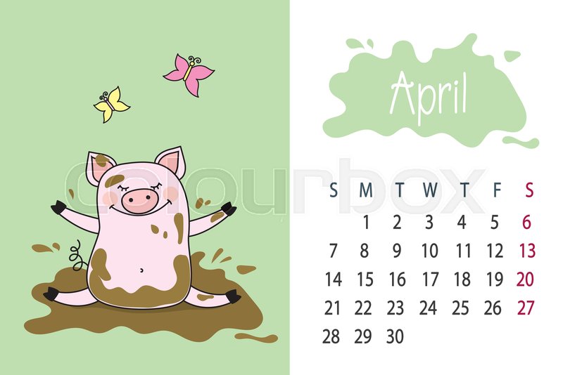 april month 2019 year calendar page stock vector colourbox 2019 year calendar cute