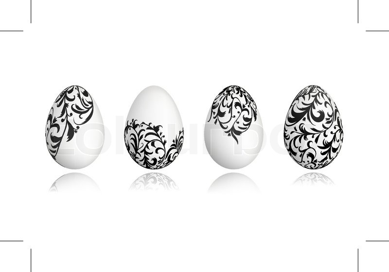 easter eggs white with floral ornament for your design stock