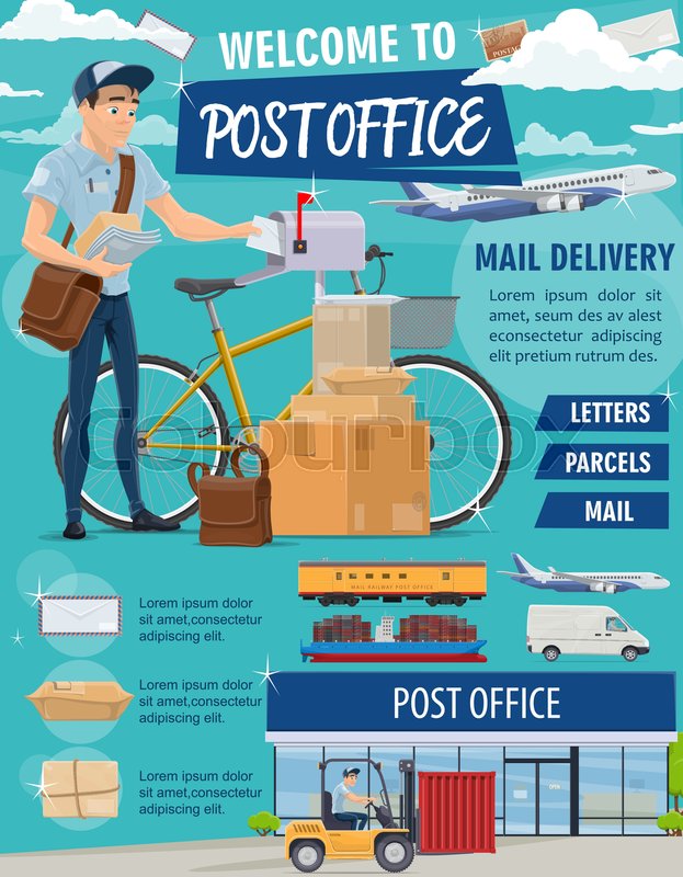Post mail delivery office poster for Stock vector Colourbox