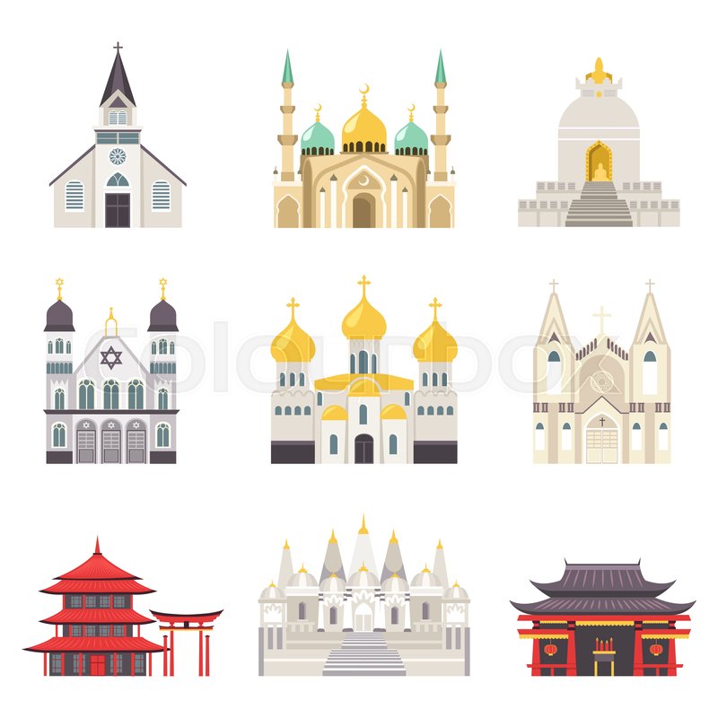 Holy religious buildings from all over Stock vector Colourbox