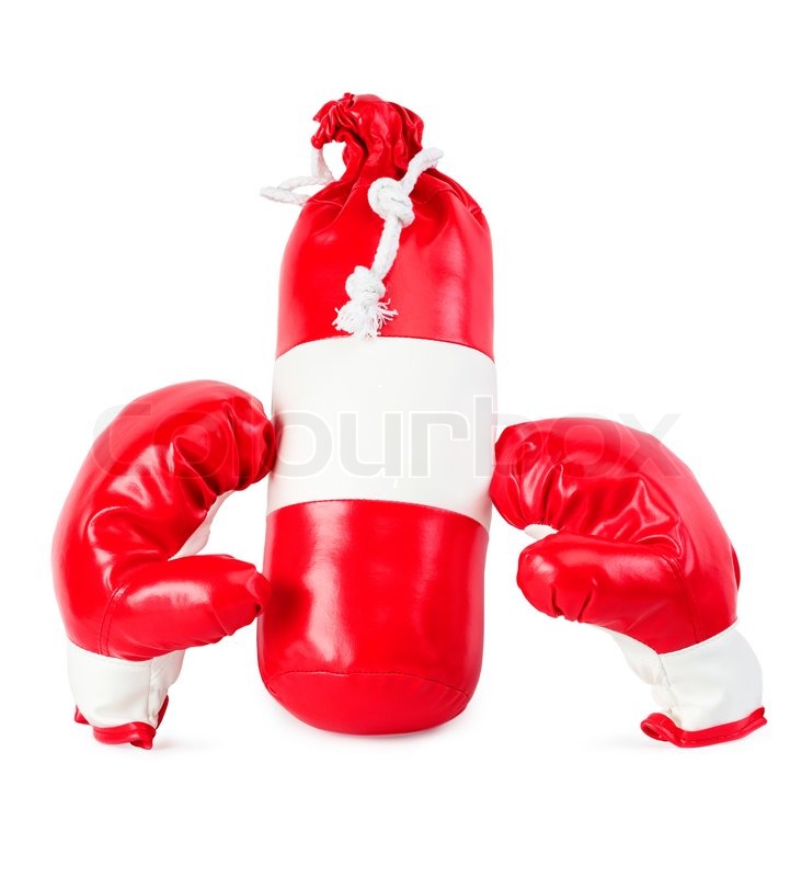 Children's boxing gloves and punching bag, isolation Stock Photo Colourbox