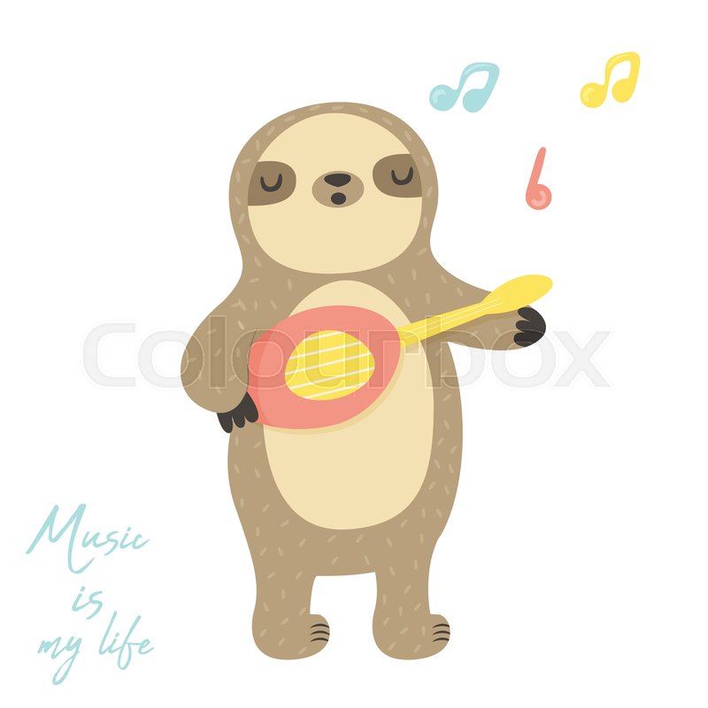Cute singing sloth playing little | Stock vector | Colourbox