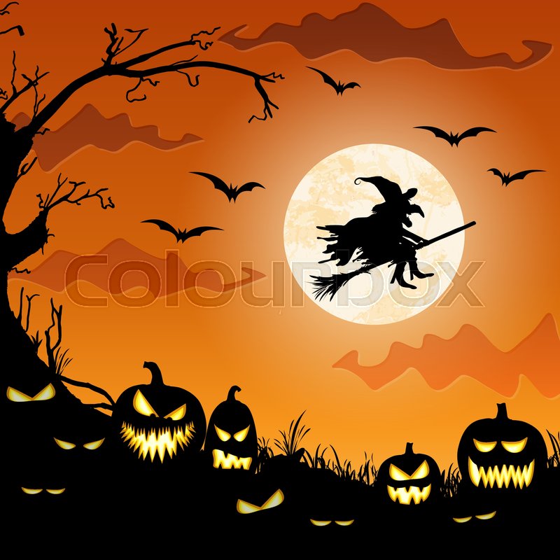 Halloween Full Moon And Witch