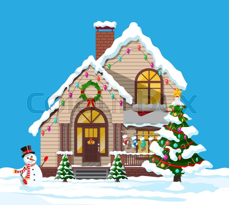 Suburban House Covered Snow Building Stock Vector Colourbox