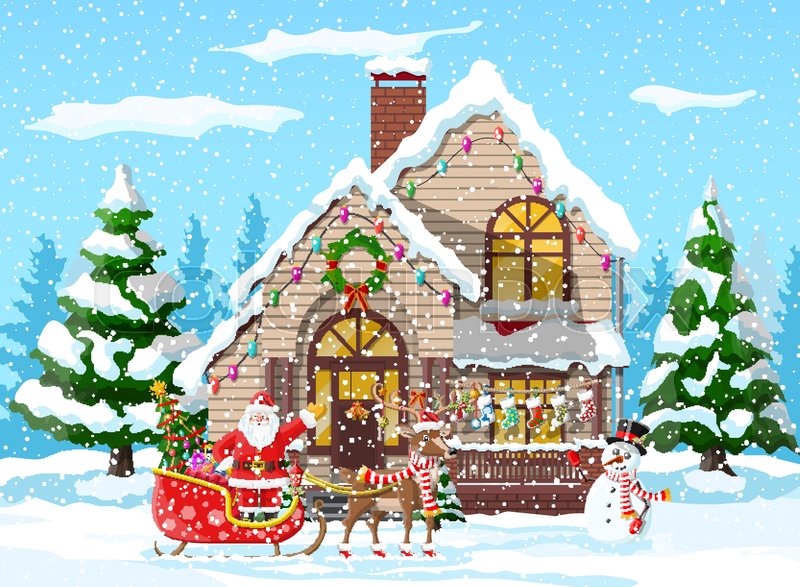 Suburban House Covered Snow Building Stock Vector Colourbox