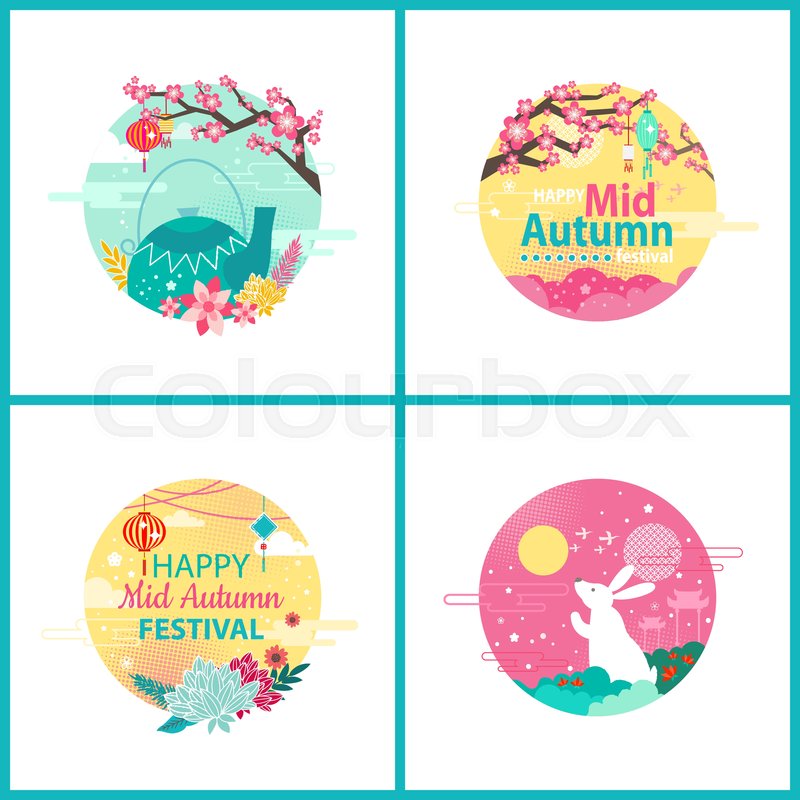 Happy Mid Autumn Festival Emblem Set Stock Vector Colourbox
