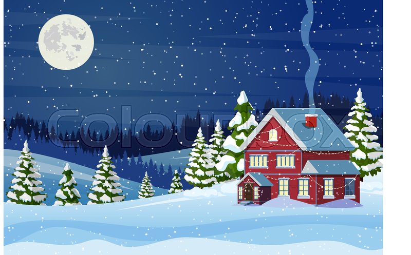 Suburban House Covered Snow Building Stock Vector Colourbox