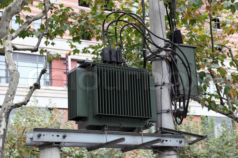 High voltage transformer in the city Stock image Colourbox
