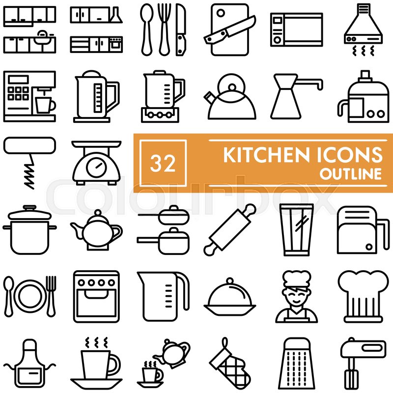 Kitchen line icon set, cooking symbols Stock vector Colourbox