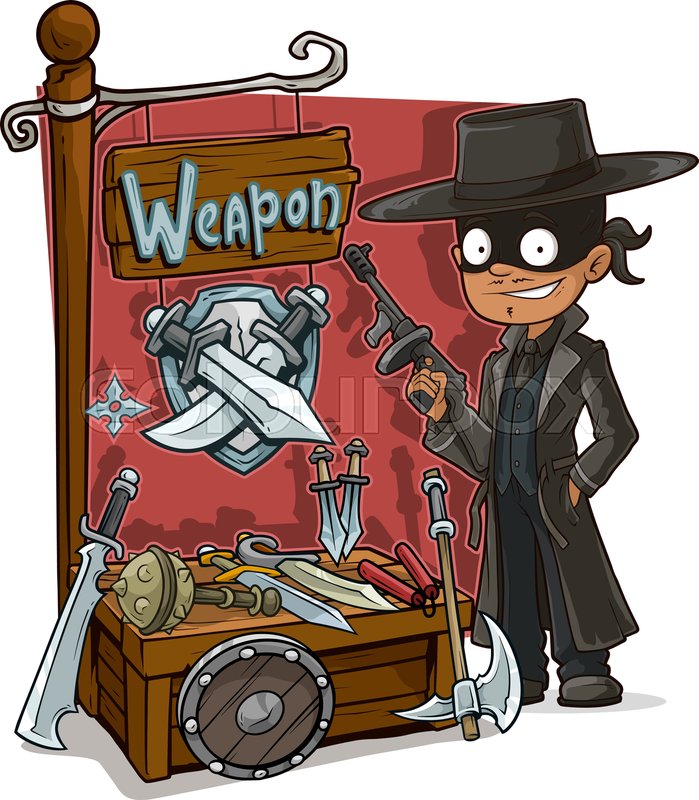 Cartoon Bandit With Tommy Gun In Black Stock Vector Colourbox