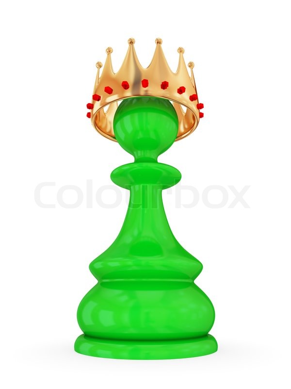 Green pawn with a large golden crown Stock image Colourbox