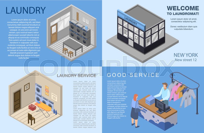 Laundry Banner Set Isometric Set Of Stock Vector Colourbox