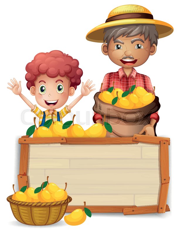 Farmer With Mango Wooden Banner Stock Vector Colourbox