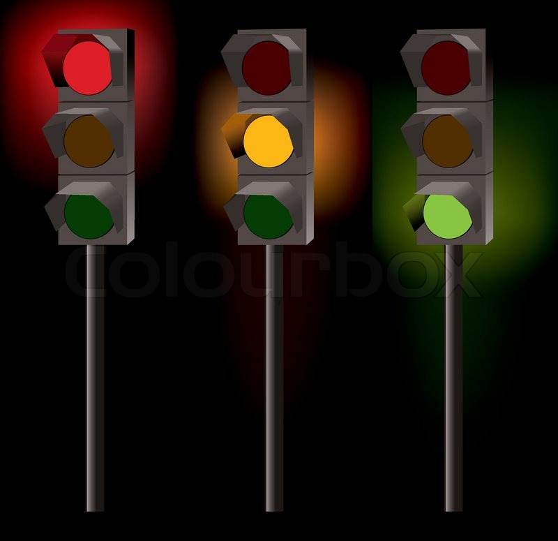 Vector traffic lights on black background Stock Vector Colourbox