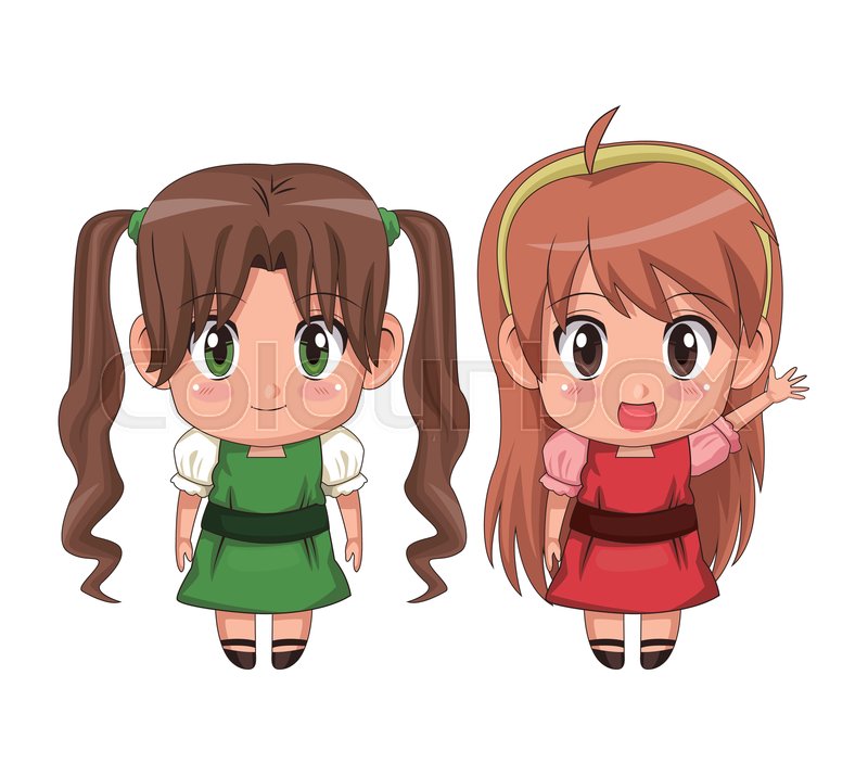 Colorful Full Body Couple Cute Anime Stock Vector Colourbox