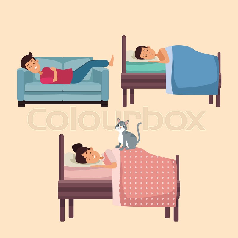 Colorful Set Scene People Sleep In Bed Stock Vector Colourbox