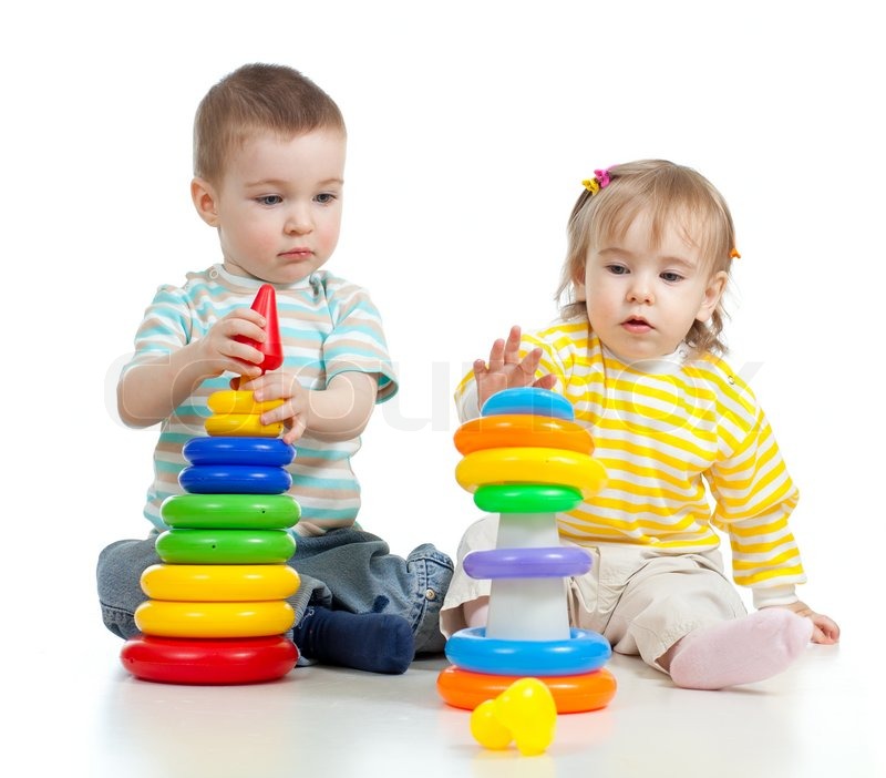 Two little children playing with color ... | Stock image ...