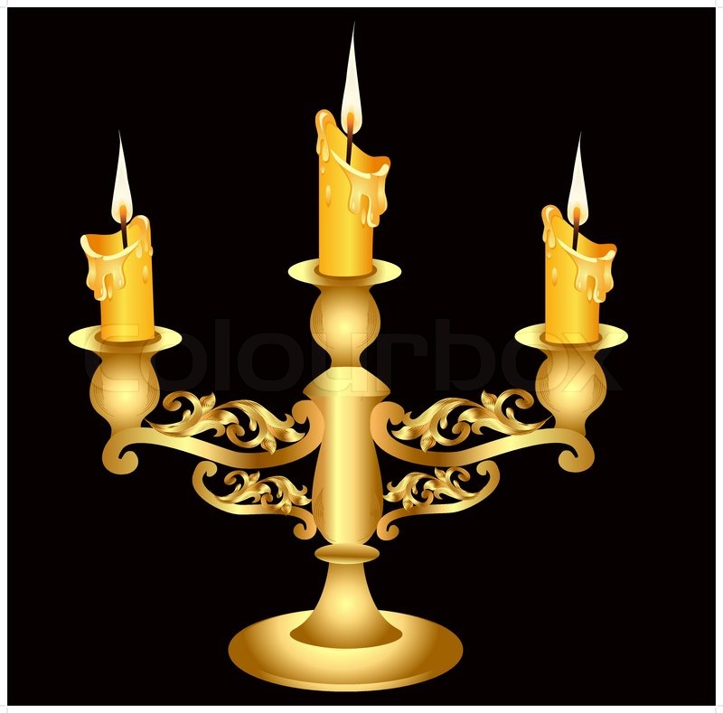 Candlestick golden with three burning candle Stock Vector Colourbox