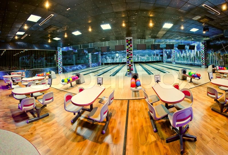 Interior of a bowling center Stock Photo Colourbox