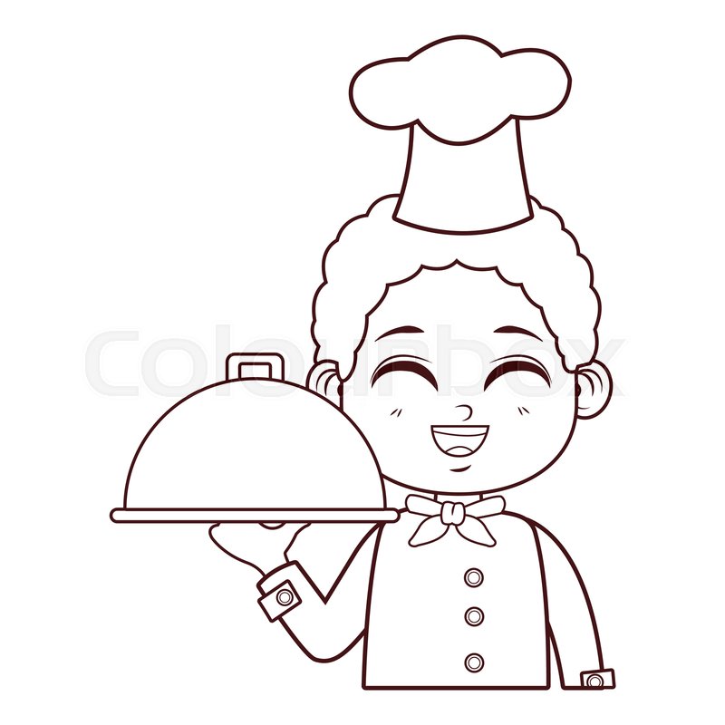 Chef Boy With Dish Dome Cartoon Vector Stock Vector Colourbox