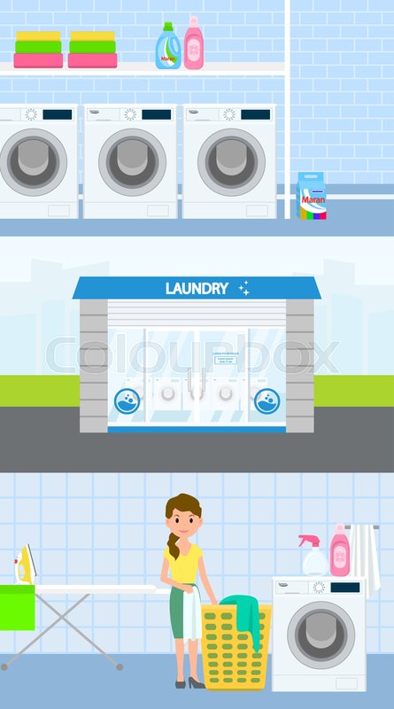 Laundry Room Banner Set Flat Stock Vector Colourbox