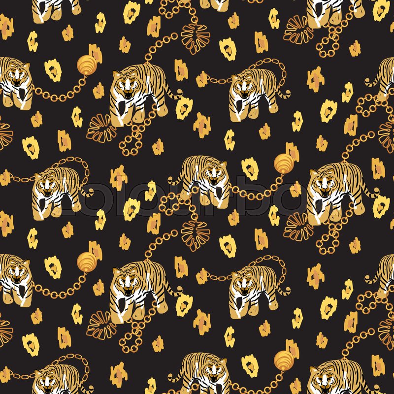 Tiger and chain gold pattern fashion ... | Stock vector | Colourbox