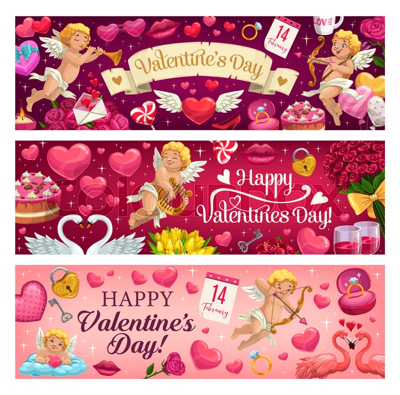 Valentines Day Vector Greeting Banners Stock Vector Colourbox