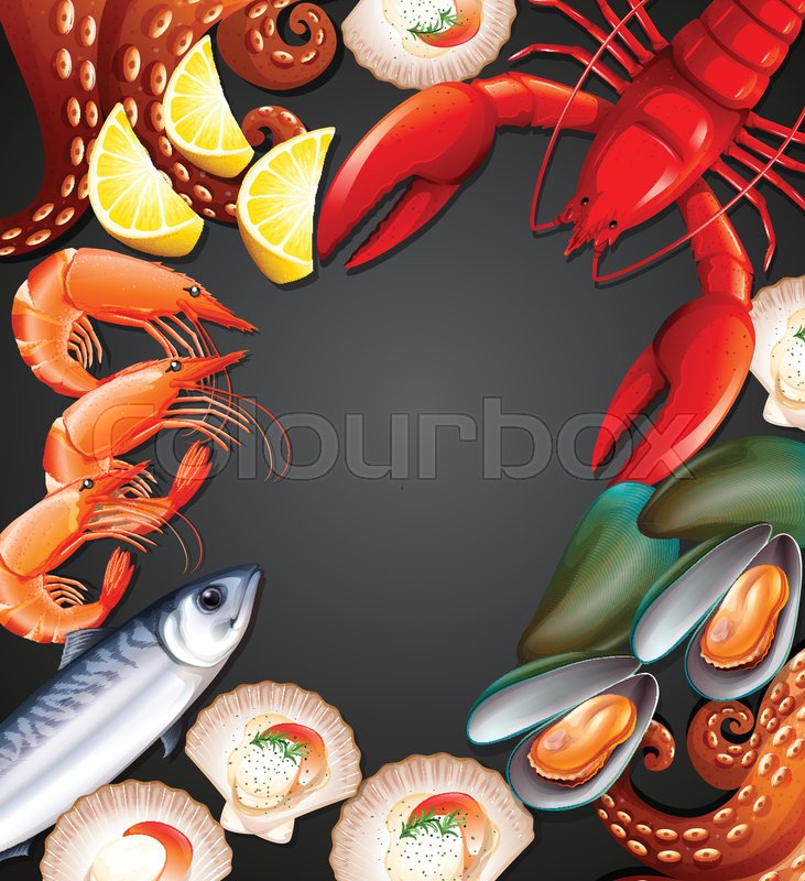 Fresh Seafood Set Banner Illustration Stock Vector Colourbox