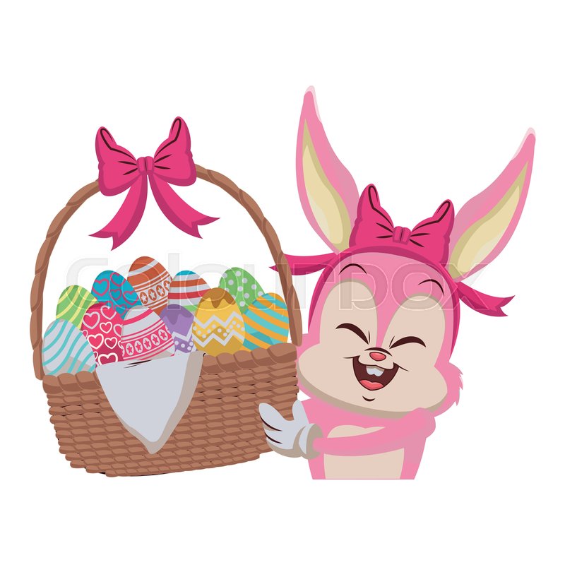 Rabbit holding basket with easter eggs Stock vector Colourbox